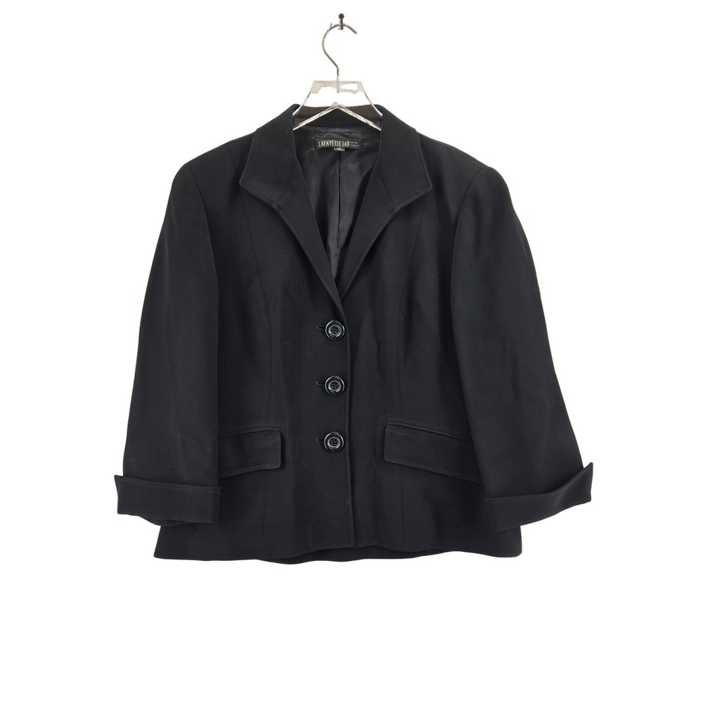 Lafayette 148 New York Black 3-Button Blazer Jacket Women Size 12 3/4 Sleeve
